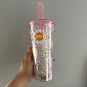 Silver Buffalo Sanrio Hello Kitty Milk Carton Pattern Plastic Boba Tumbler